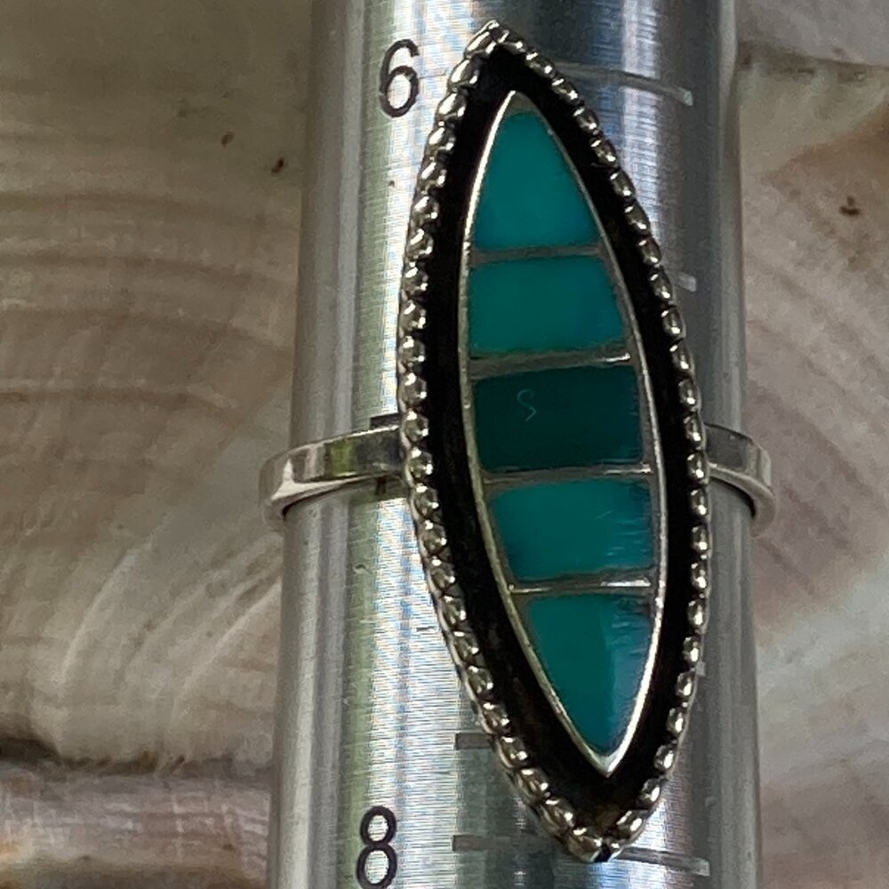 Vintage Native American turquoise mosaic gems in sterling silver setting ring